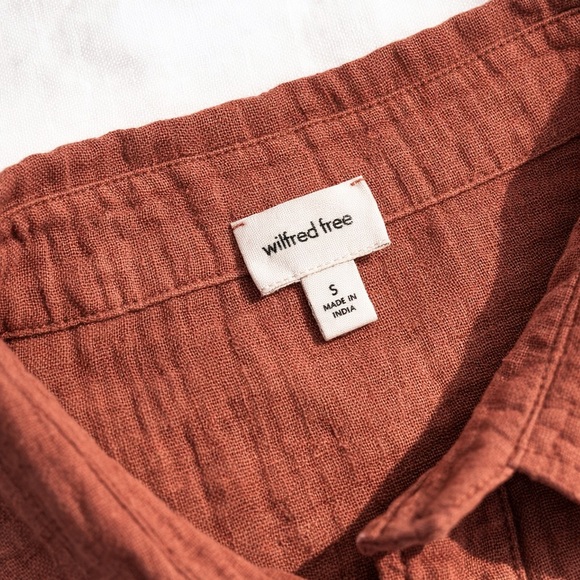 Wilfred Free Crinkle Cotton Rust Button Down Blouse S Lightweight Boho - Picture 2 of 7